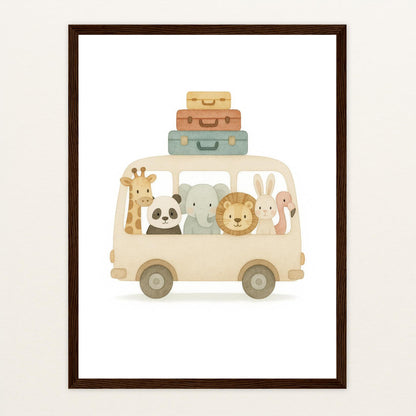 Tierfreunde - Motiv: "Reisebus" Poster mit Holzrahmen von tinylearner