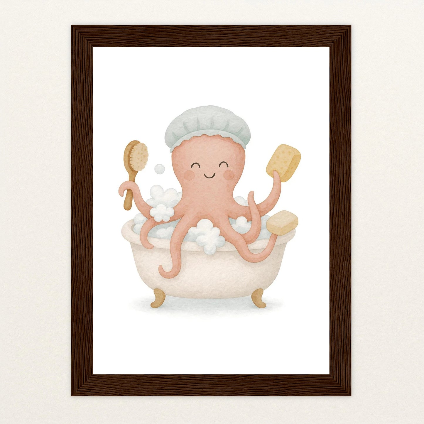 Tilli der Tintenfisch - Motiv: "Baden" Poster mit Holzrahmen von tinylearner