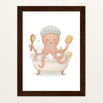Tilli der Tintenfisch - Motiv: "Baden" Poster mit Holzrahmen von tinylearner