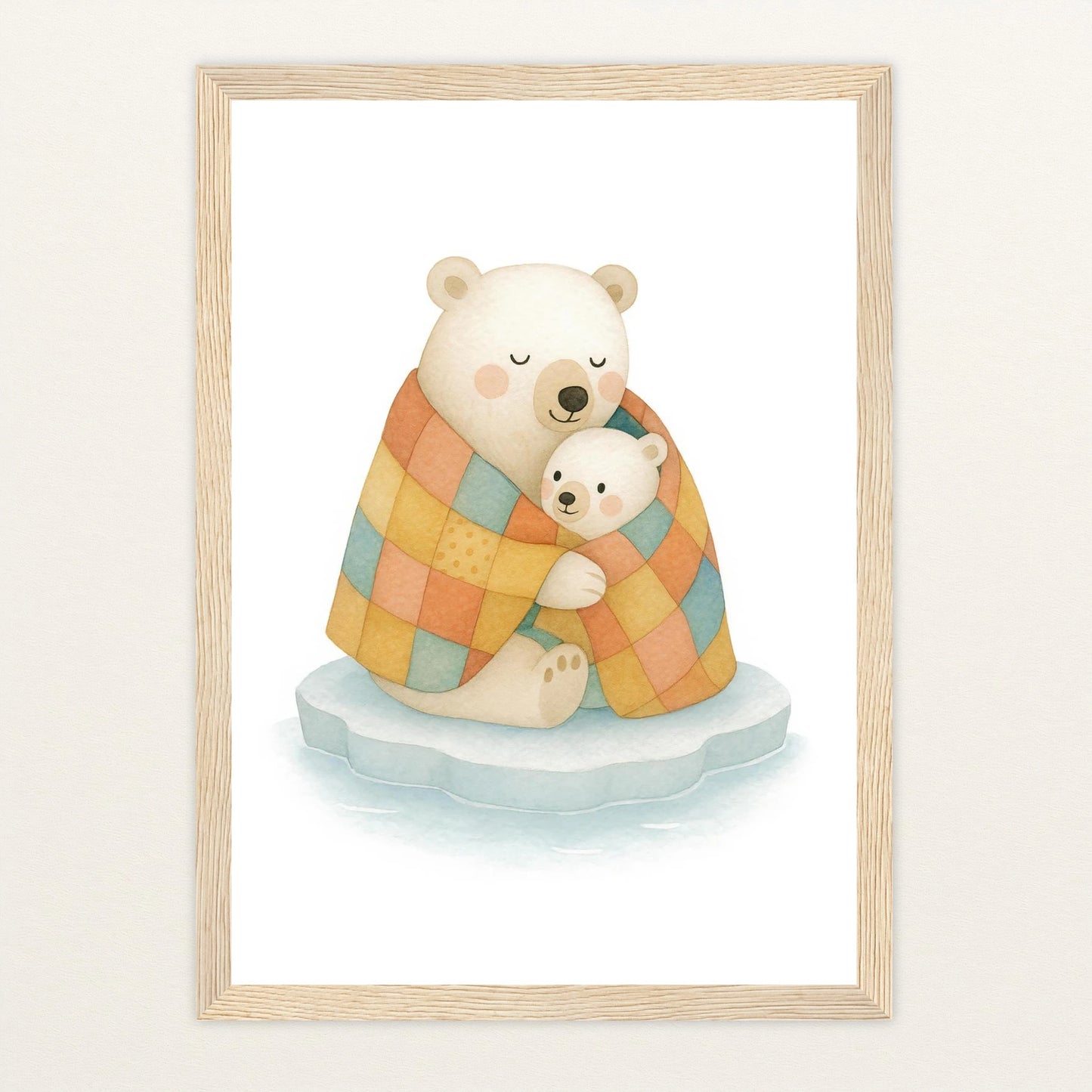 Pummel der Polarbär - Motiv: "Familie" Poster mit Holzrahmen von tinylearner