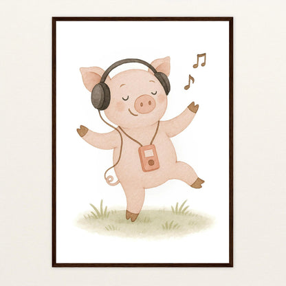 Susi das Schwein - Motiv: "Musik" Poster mit Holzrahmen von tinylearner
