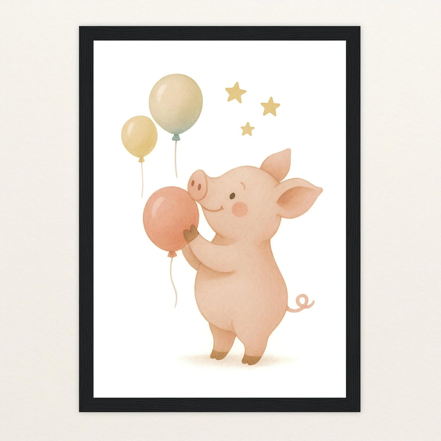 Susi das Schwein - Motiv: "Ballons" Poster mit Holzrahmen von tinylearner