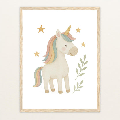 Luni das Einhorn Poster mit Holzrahmen von tinylearner