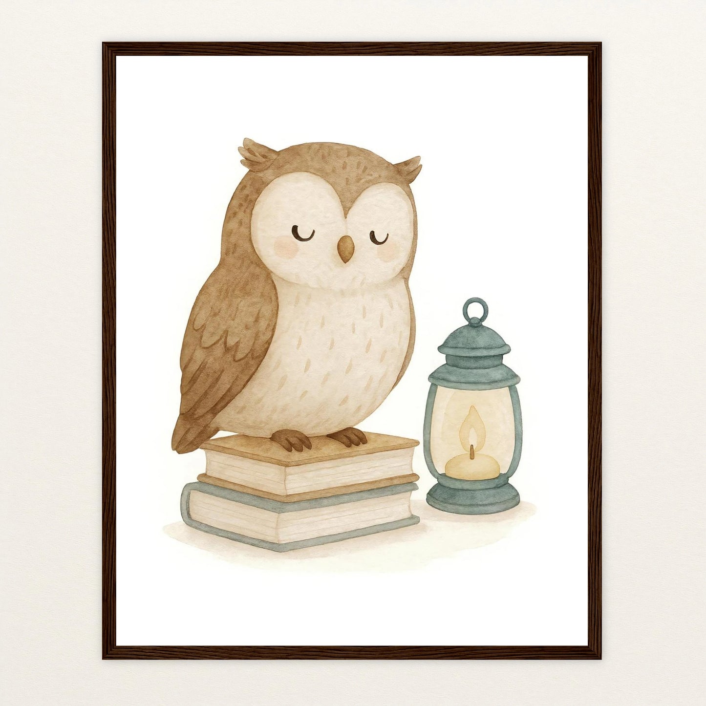 Emmi die Eule - Motiv: "Buch" Poster mit Holzrahmen von tinylearner