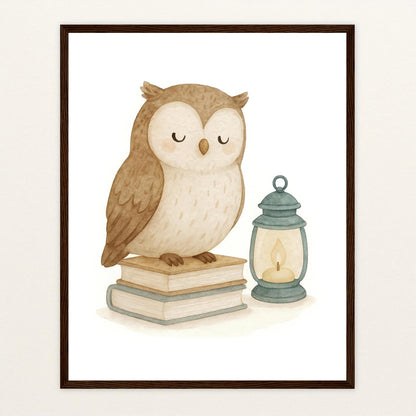 Emmi die Eule - Motiv: "Buch" Poster mit Holzrahmen von tinylearner