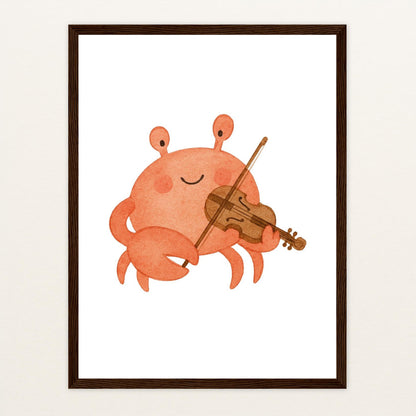 Krabbi der Krebs - Motiv: "Geige" Poster mit Holzrahmen von tinylearner