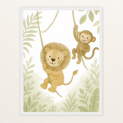 Tierfreunde - Motiv: "Lianen" Poster mit Holzrahmen von tinylearner