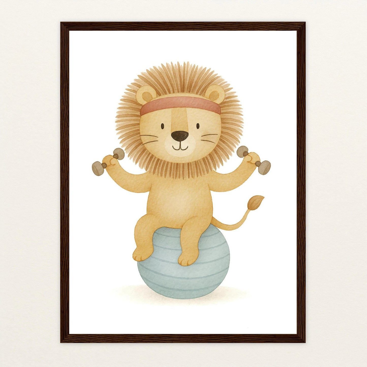 Leo der Löwe - Motiv: "Workout" Poster mit Holzrahmen von tinylearner