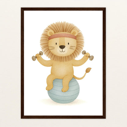 Leo der Löwe - Motiv: "Workout" Poster mit Holzrahmen von tinylearner