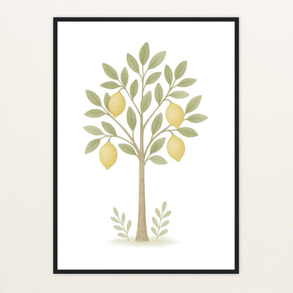Zitronenbaum Poster mit Holzrahmen von tinylearner