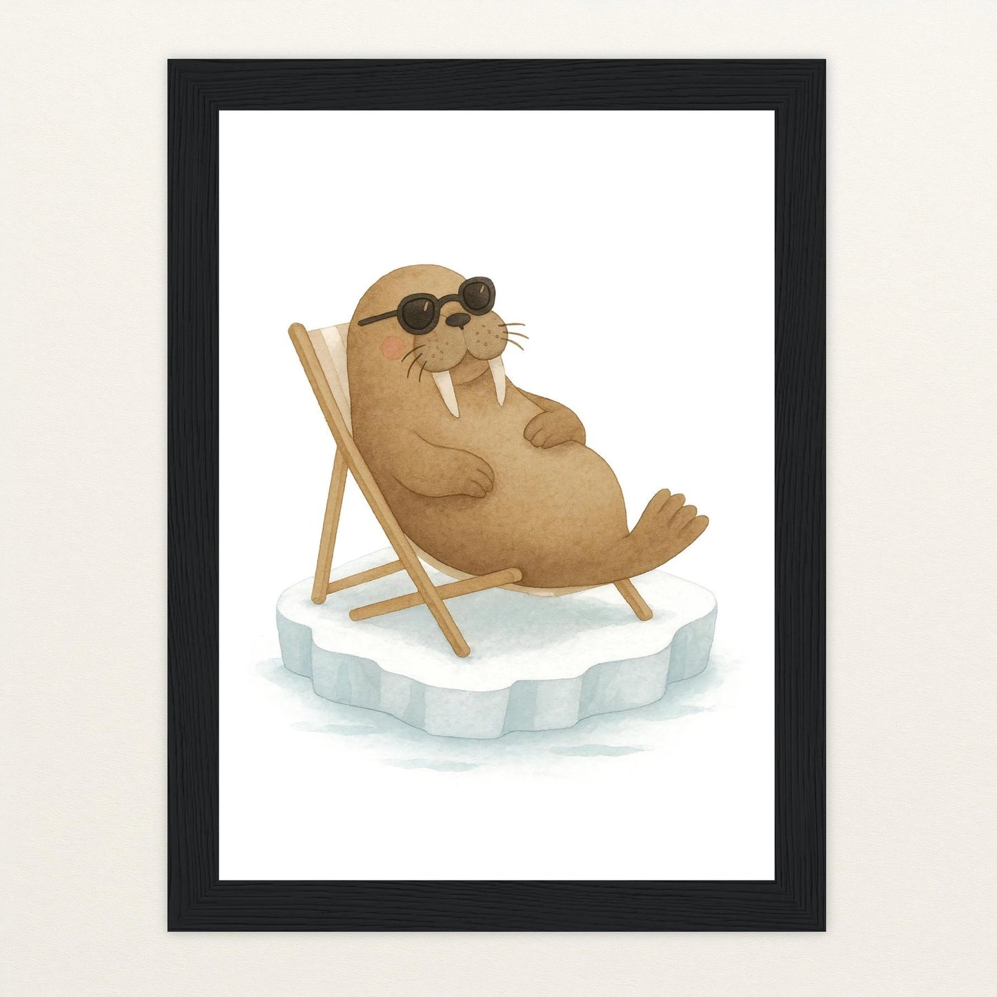 Wally das Walross - Motiv: "Liegestuhl" Poster mit Holzrahmen von tinylearner
