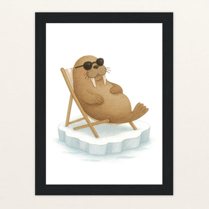 Wally das Walross - Motiv: "Liegestuhl" Poster mit Holzrahmen von tinylearner