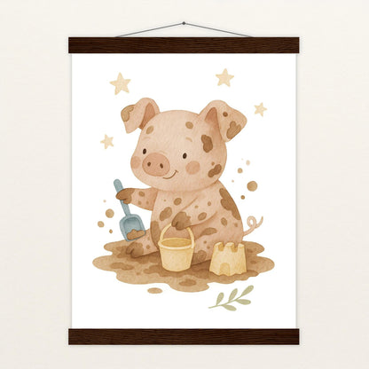 Susi das Schwein - Motiv: "Sandkasten" Poster mit Leisten von tinylearner