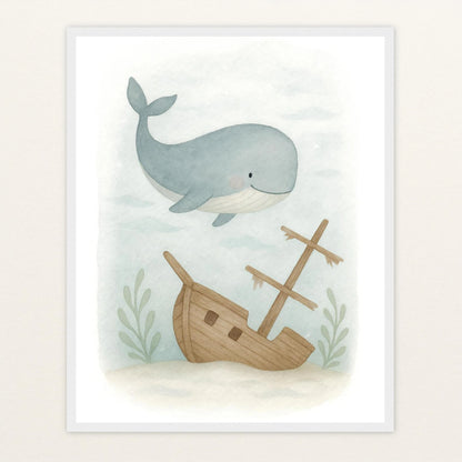 Willi der Wal - Motiv: "Schiffswrack" Poster mit Holzrahmen von tinylearner