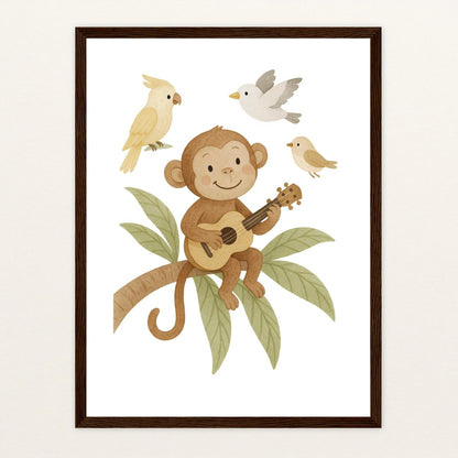 Aki der Affe - Motiv: "Ukulele" Poster mit Holzrahmen von tinylearner
