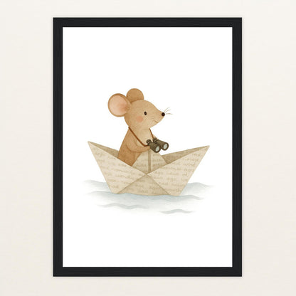 Mimi die Maus - Motiv: "Papierschiff" Poster mit Holzrahmen von tinylearner