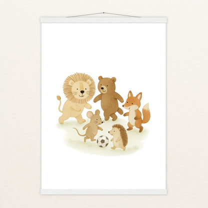 Tierfreunde - Motiv: "Fußball" Poster mit Leisten von tinylearner