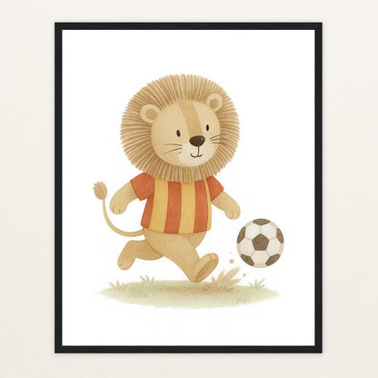 Leo der Löwe - Motiv: "Fußball" Poster mit Holzrahmen von tinylearner