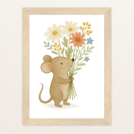 Mimi die Maus - Motiv: "Blumenstrauß" Poster mit Holzrahmen von tinylearner