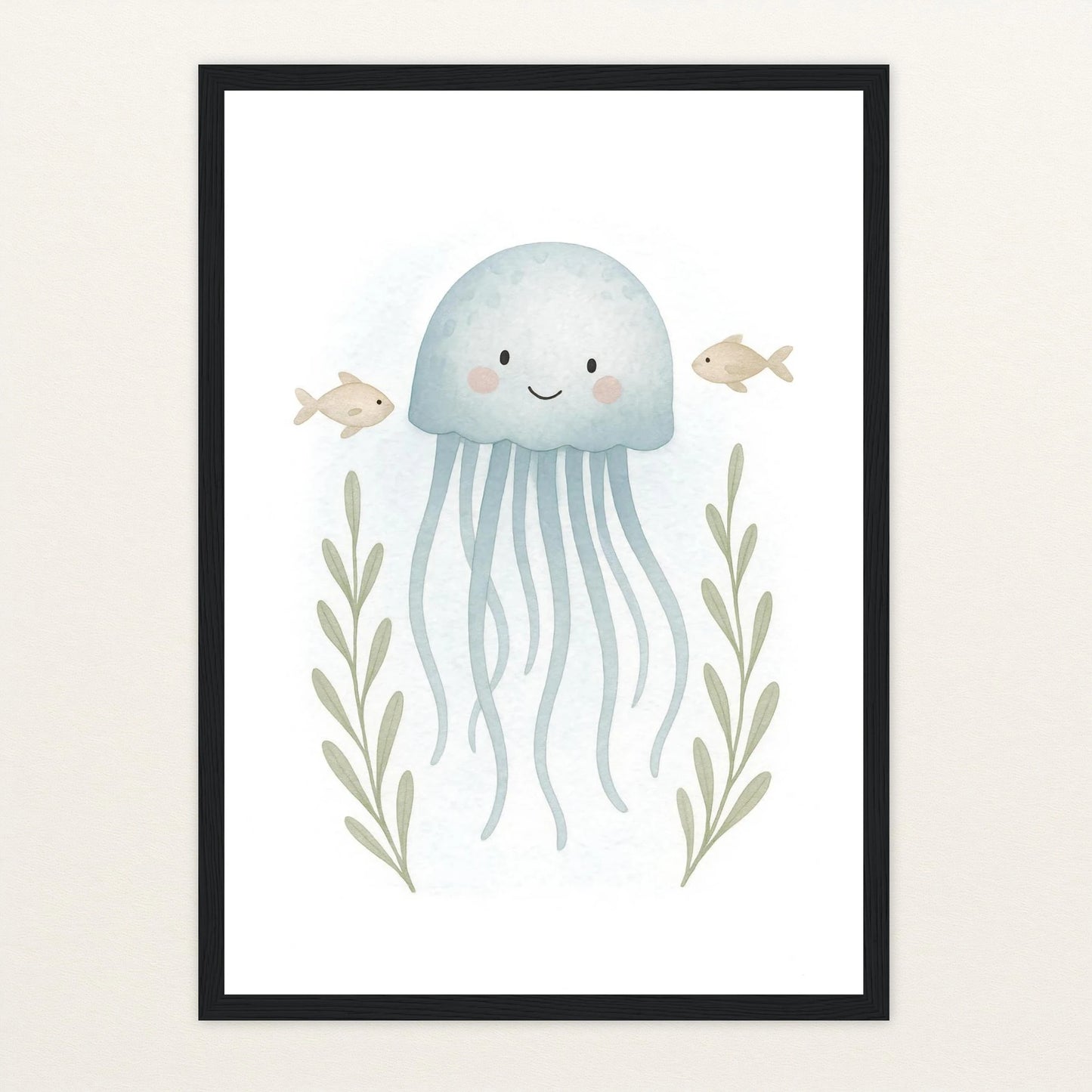 Quinn die Qualle Poster mit Holzrahmen von tinylearner