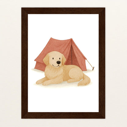 Hugo der Hund - Motiv: "Zelt" Poster mit Holzrahmen von tinylearner