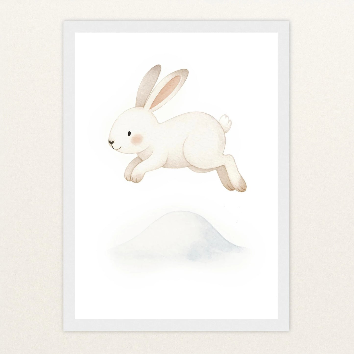 Sina der Schneehase - Motiv: "Schneehügel" Poster mit Holzrahmen von tinylearner