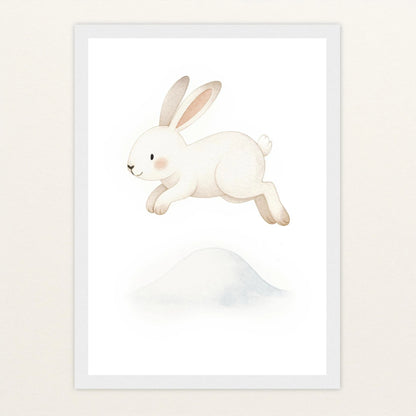 Sina der Schneehase - Motiv: "Schneehügel" Poster mit Holzrahmen von tinylearner