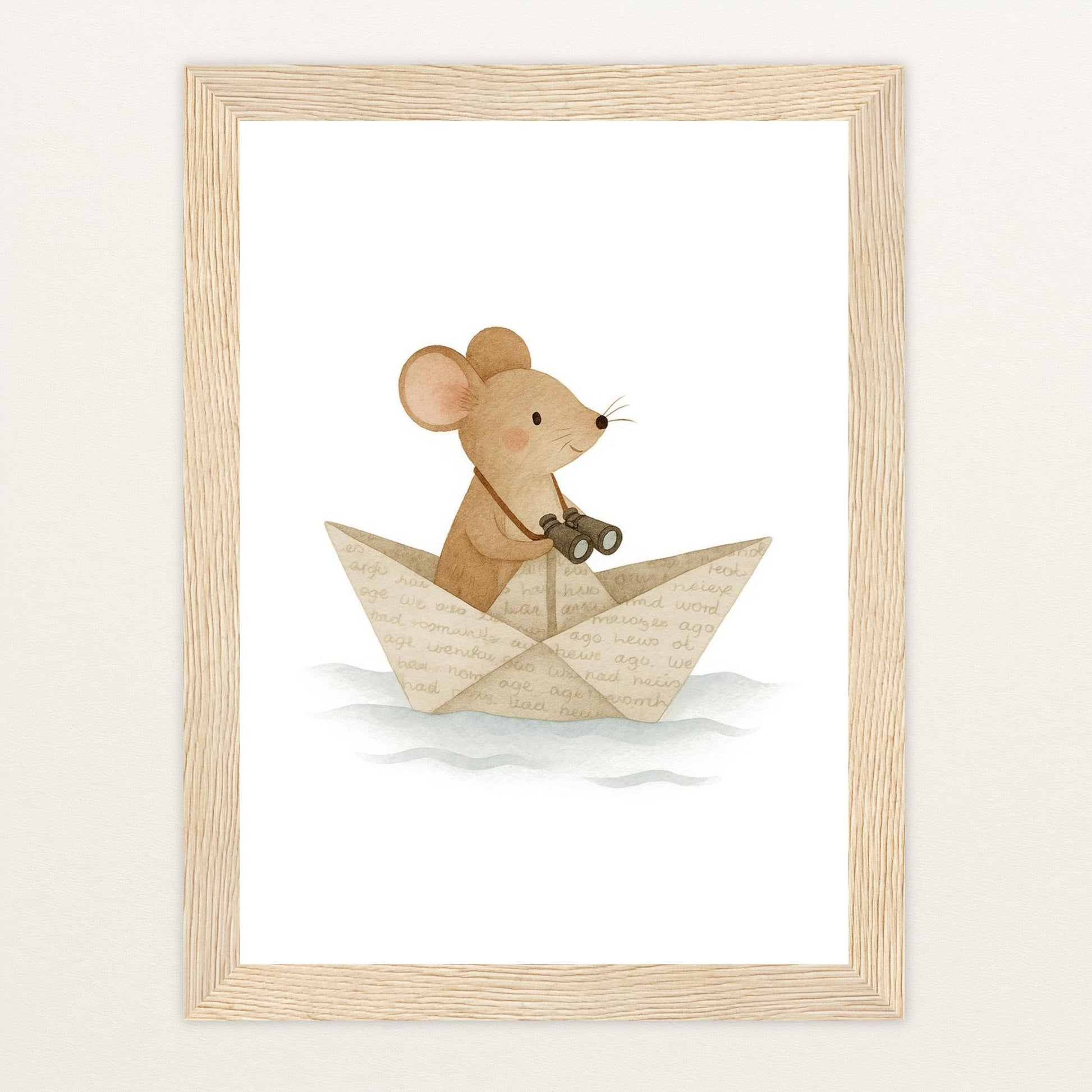 Mimi die Maus - Motiv: "Papierschiff" Poster mit Holzrahmen von tinylearner