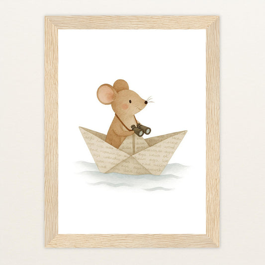 Mimi die Maus - Motiv: "Papierschiff" Poster mit Holzrahmen von tinylearner