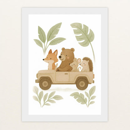 Tierfreunde - Motiv: "Safari" Poster mit Holzrahmen von tinylearner