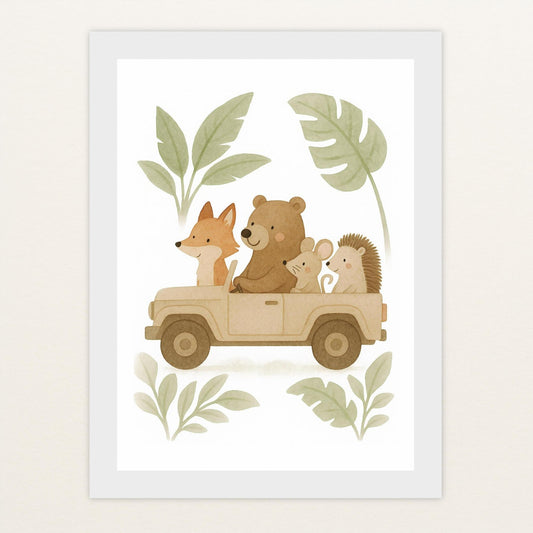 Tierfreunde - Motiv: "Safari" Poster mit Holzrahmen von tinylearner