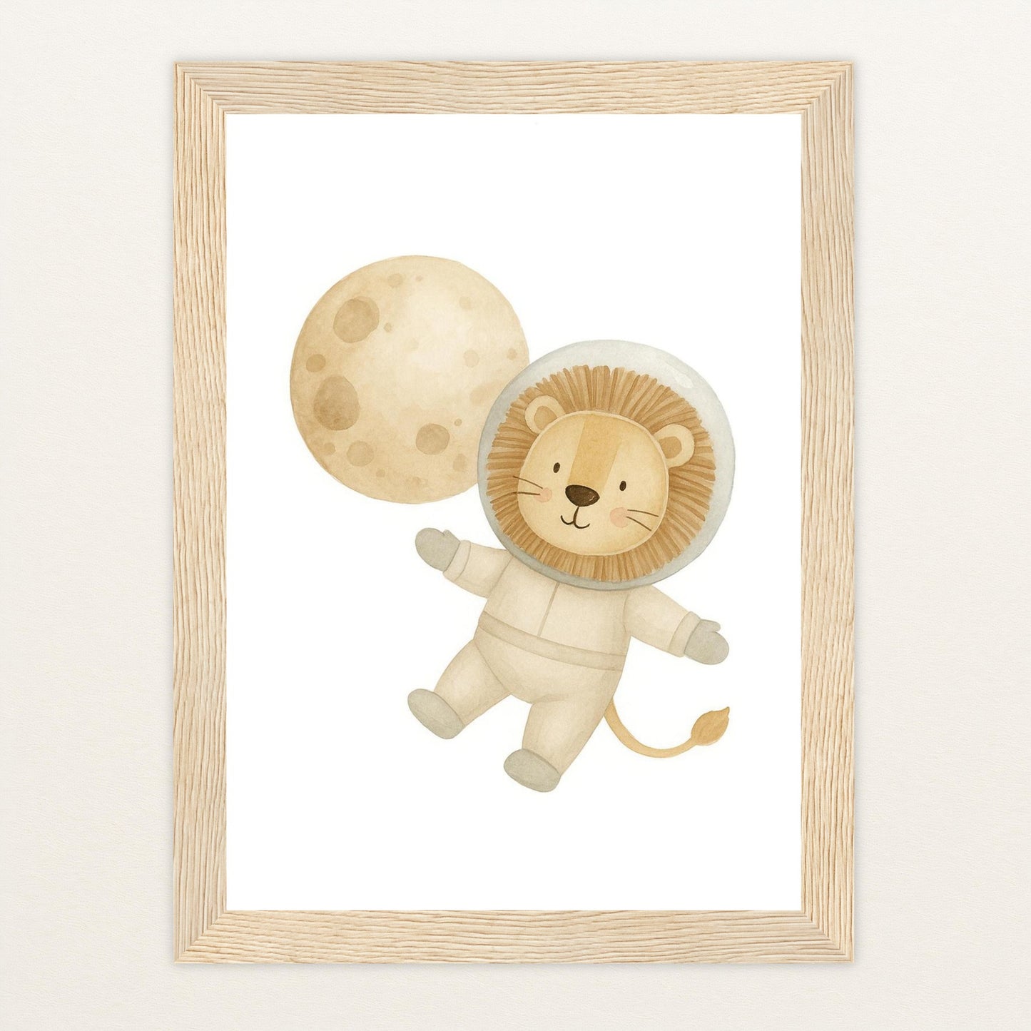 Leo der Löwe - Motiv: "Astronaut" Poster mit Holzrahmen von tinylearner