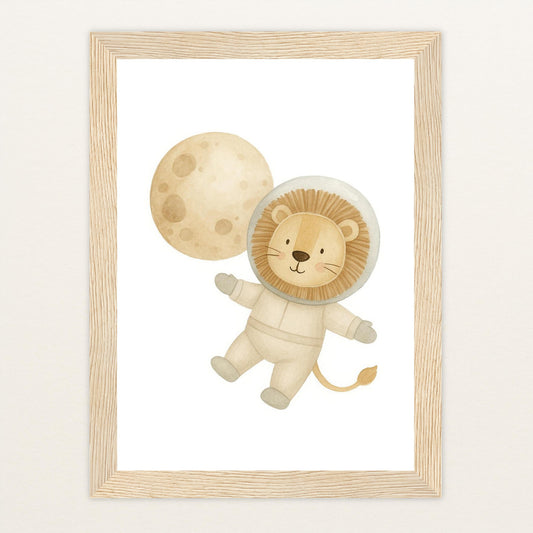 Leo der Löwe - Motiv: "Astronaut" Poster mit Holzrahmen von tinylearner