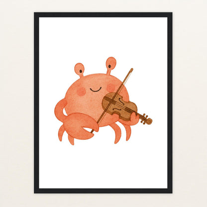 Krabbi der Krebs - Motiv: "Geige" Poster mit Holzrahmen von tinylearner