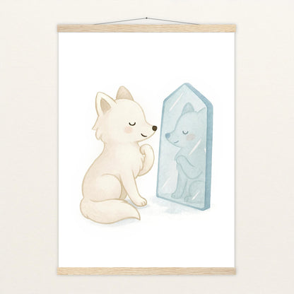 Pino der Polarfuchs - Motiv: "Spiegel" Poster mit Leisten von tinylearner