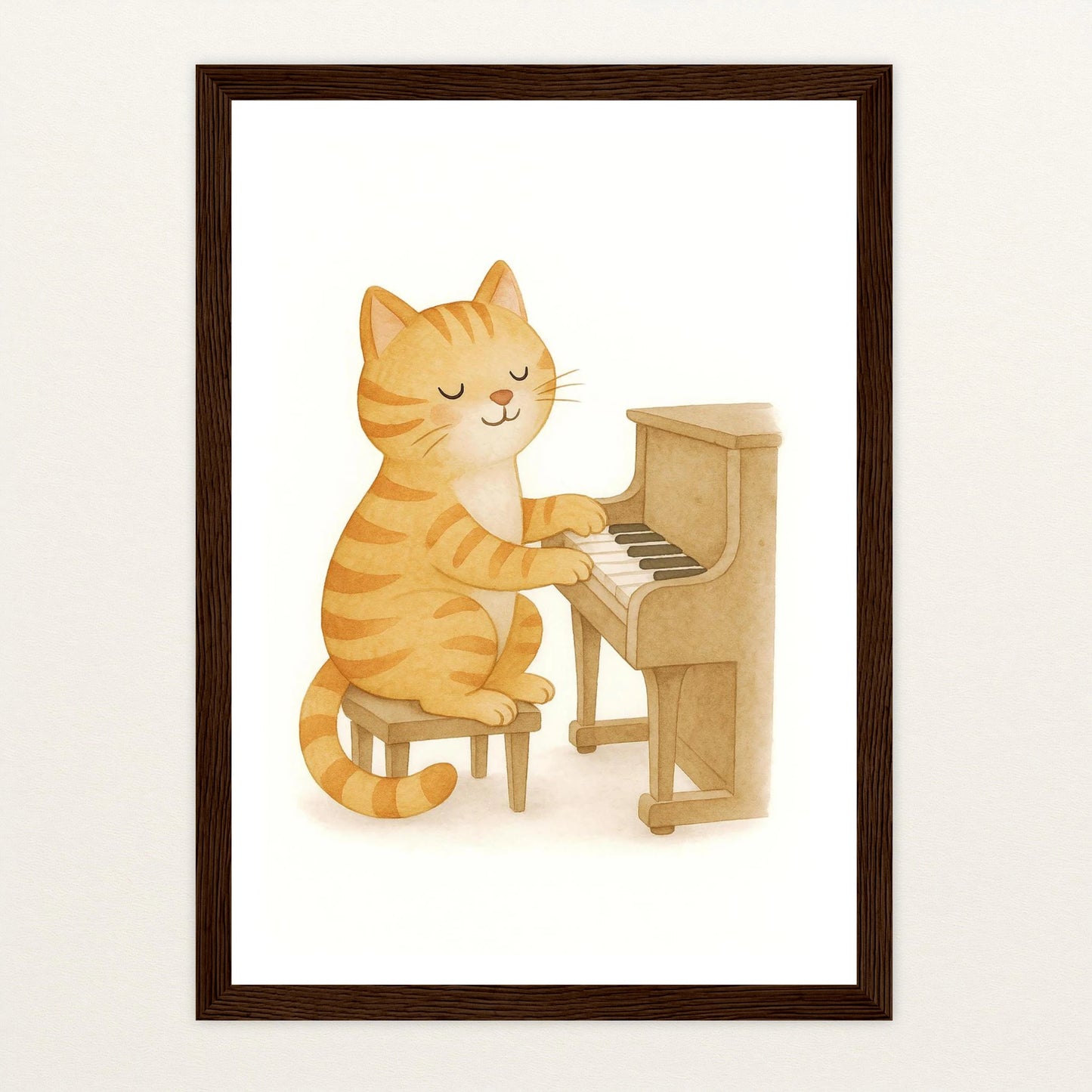 Kira die Katze - Motiv: "Klavier" Poster mit Holzrahmen von tinylearner