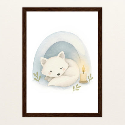 Pino der Polarfuchs - Motiv: "Schneehöhle" Poster mit Holzrahmen von tinylearner