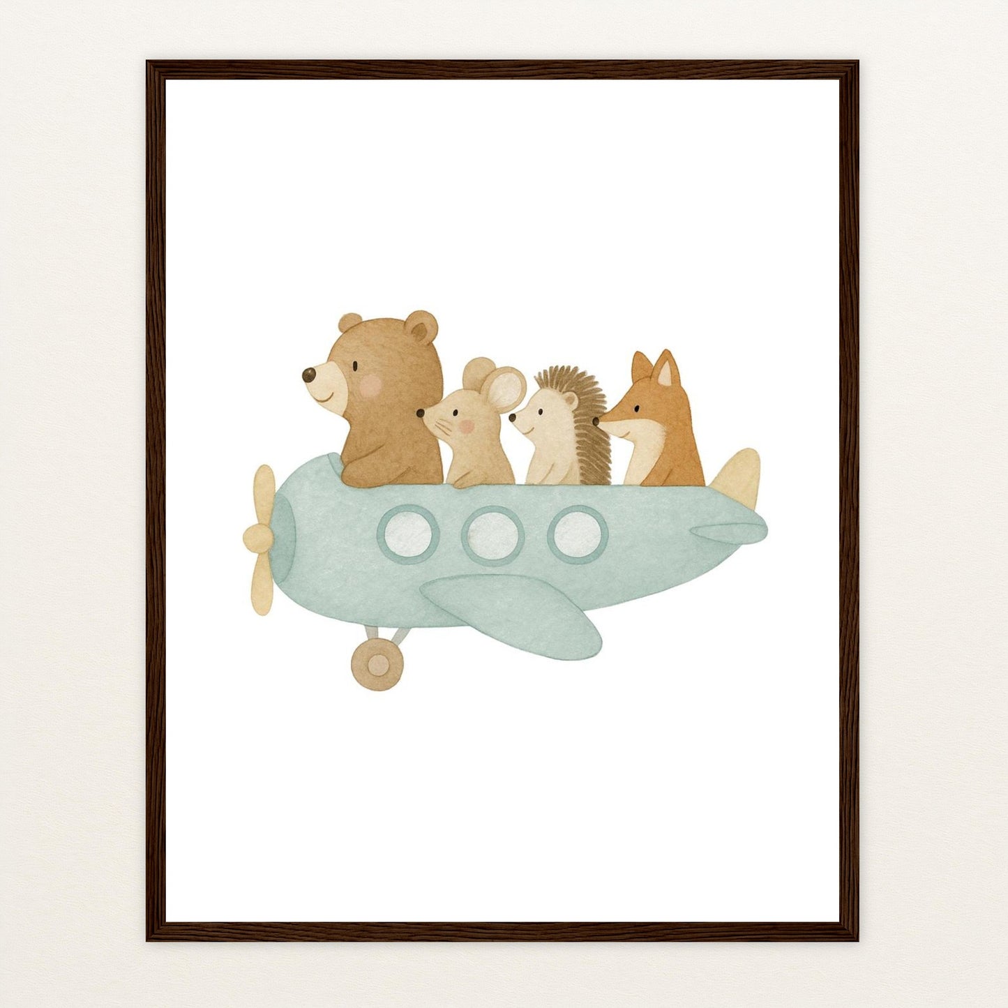 Tierfreunde - Motiv: "Flugzeug" Poster mit Holzrahmen von tinylearner
