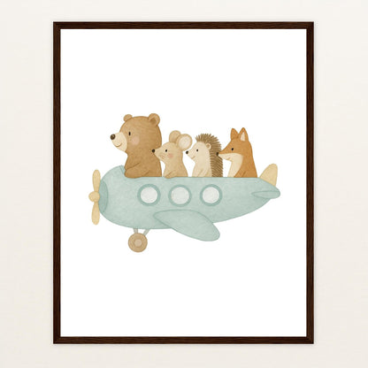 Tierfreunde - Motiv: "Flugzeug" Poster mit Holzrahmen von tinylearner