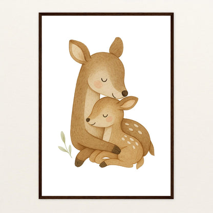 Ria das Reh - Motiv: "Kuscheln" Poster mit Holzrahmen von tinylearner