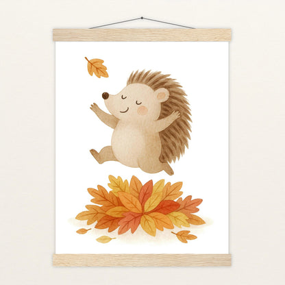 Iggi der Igel - Motiv: "Laub" Poster mit Leisten von tinylearner