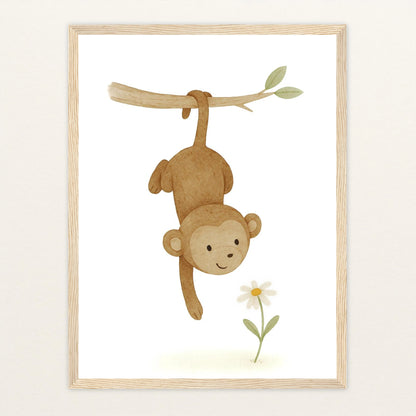 Aki der Affe - Motiv: "Gänseblümchen" Poster mit Holzrahmen von tinylearner