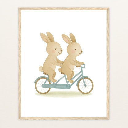 Holly der Hase - Motiv: "Tandem" Poster mit Holzrahmen von tinylearner