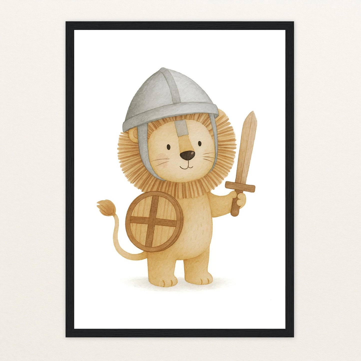 Leo der Löwe - Motiv: "Ritter" Poster mit Holzrahmen von tinylearner