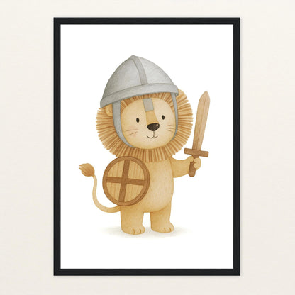 Leo der Löwe - Motiv: "Ritter" Poster mit Holzrahmen von tinylearner