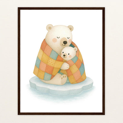 Pummel der Polarbär - Motiv: "Familie" Poster mit Holzrahmen von tinylearner