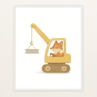 Finnegan der Fuchs - Motiv: "Kran" Poster mit Holzrahmen von tinylearner