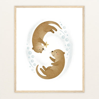 Otti der Otter - Motiv: "Stern" Poster mit Holzrahmen von tinylearner