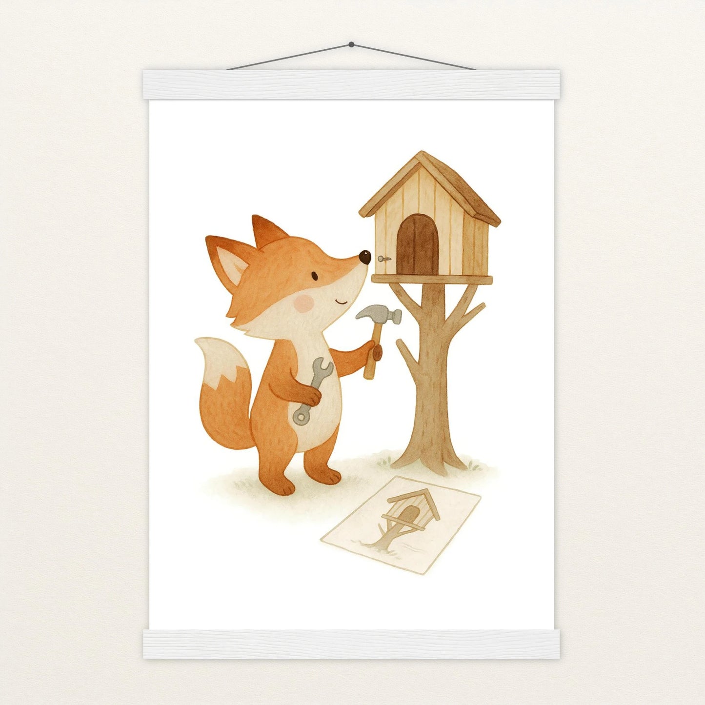 Finnegan der Fuchs - Motiv: "Baumhaus" Poster mit Leisten von tinylearner