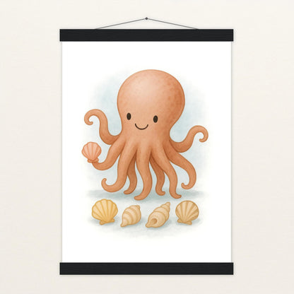 Tilli der Tintenfisch - Motiv: "Muscheln" Poster mit Leisten von tinylearner